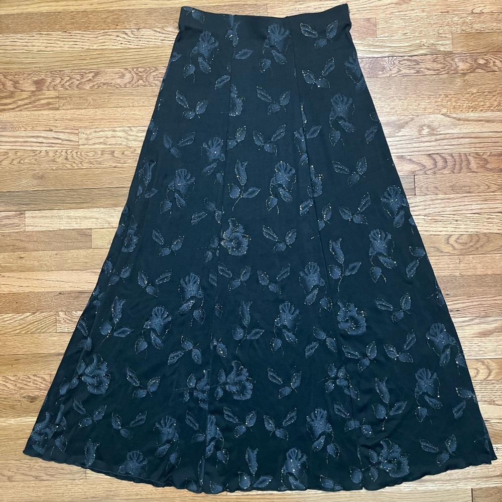 Black glitter flower pattern maxi skirt